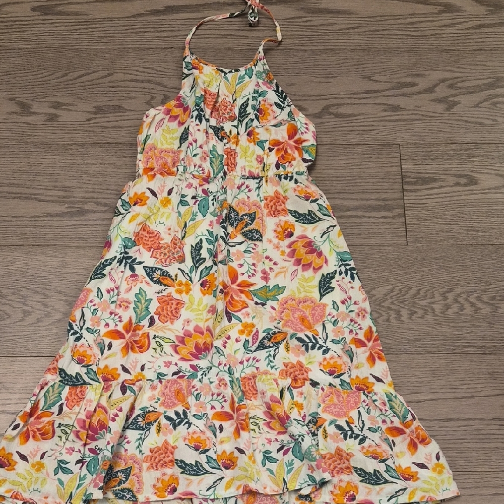 Old Navy Kids Floral Halter Kids Dress - Pink & Orange Size M